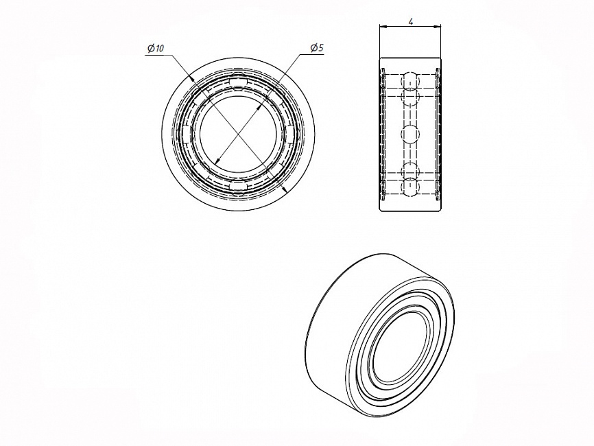 Подшипник для мини роликов, Ø 5 / Ø 10, MR105zz, A183